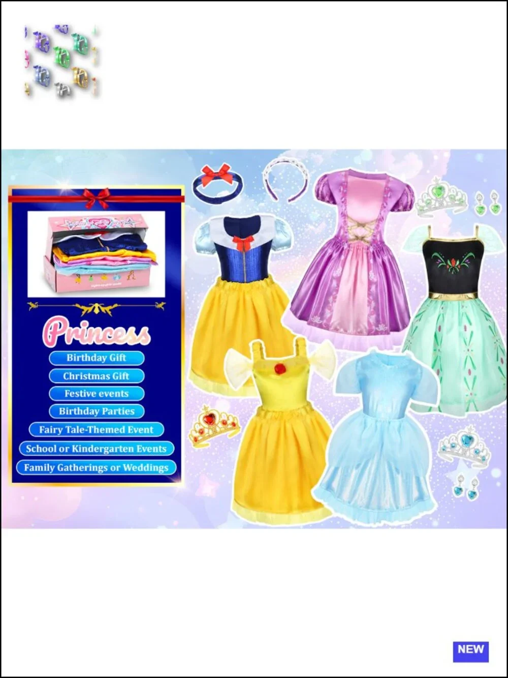 Princess Dress Up Costume Set for Toddler Girls - 18 Pieces, Role Play, Gift
